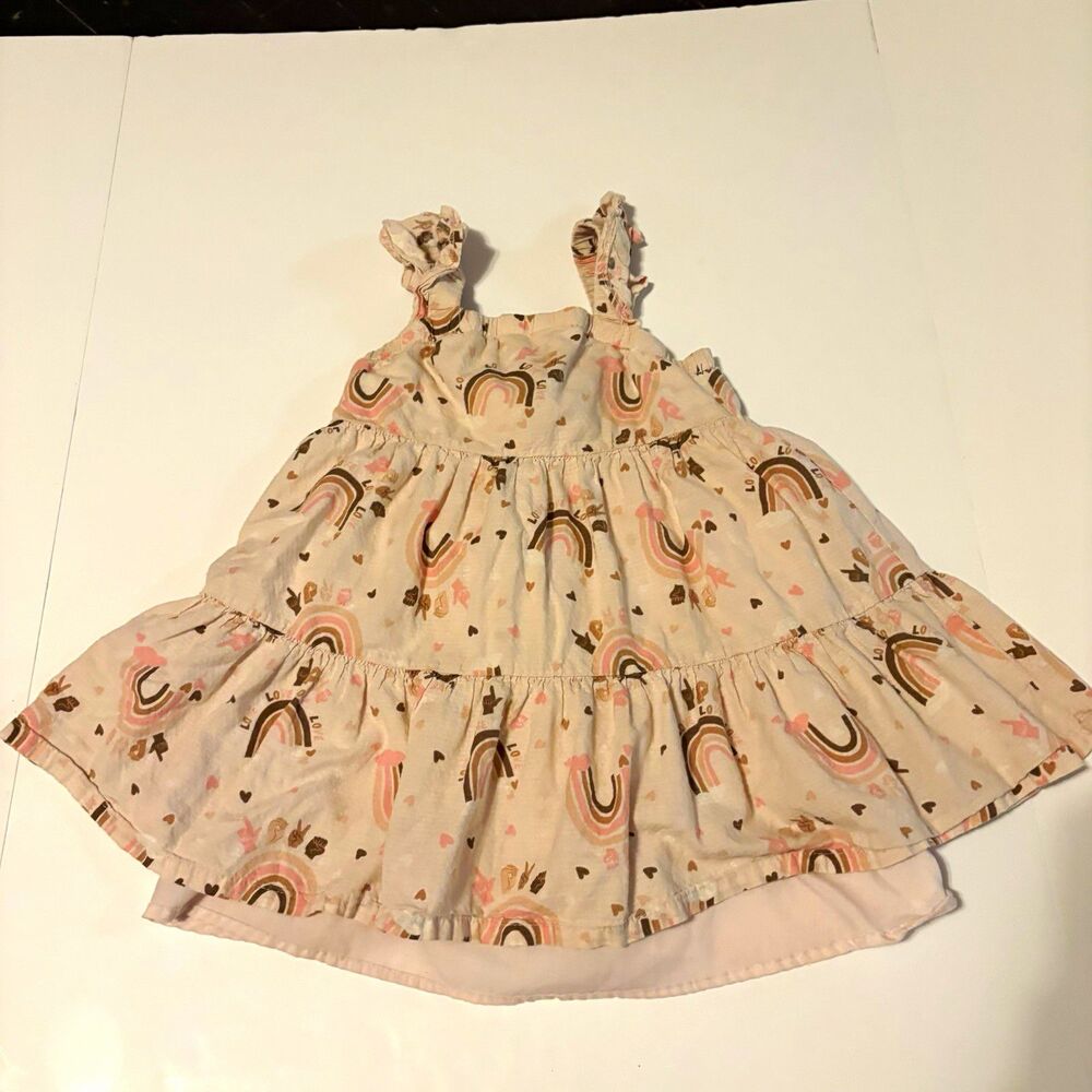 Cynthia Rowley Girls 4T Pink Rainbow Cotton Woven A-Line Tiered Ruffle Dress